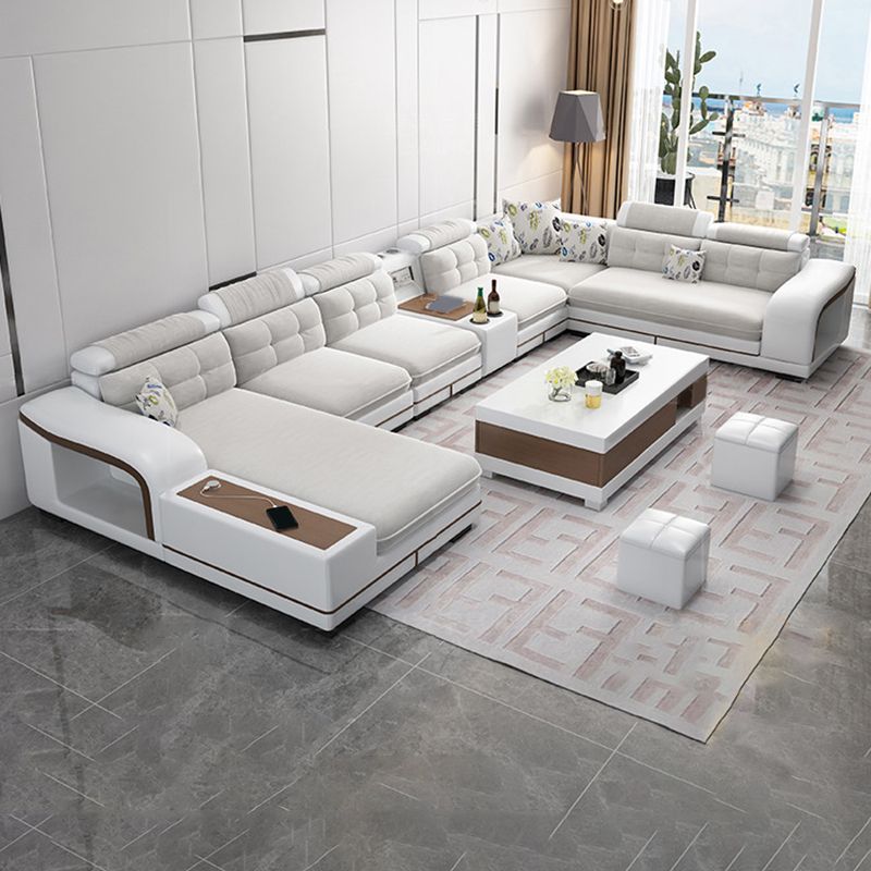 Velvet and Faux Leather Sloped Arms Modular Sectionals Sofa for Living Room Clearhalo 'furn' 'furn_sectionals' 'Furniture' 'Living Room Furniture' 'Sectionals' 1200x1200_bcccec28-fc1a-4b54-bd64-5bf127f07c74