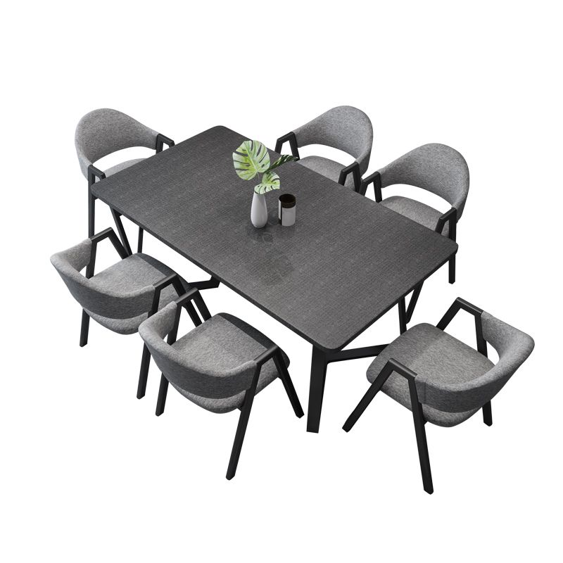 Modern Style Traditional Height Dining Set with Rectangle Shape Table and Black Double Pedestal Base Clearhalo 'Dining Room Sets' 'Dining Tables & Seating' 'dining_room_set' 'furn' 'furn_dining_room_set' 'Furniture' 'furniture_dining_room_set' 'Kitchen & Dining Furniture' 'kitchen&dining_furn' 'kitchen' 1200x1200_bcd17f89-f3a9-47c2-8395-53d11ab39fc6