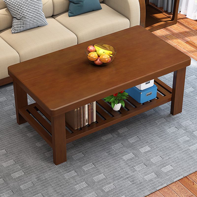 Rectangular Solid Wood Base with 4 Legs Nordic Style Coffee Table with Storage Rack