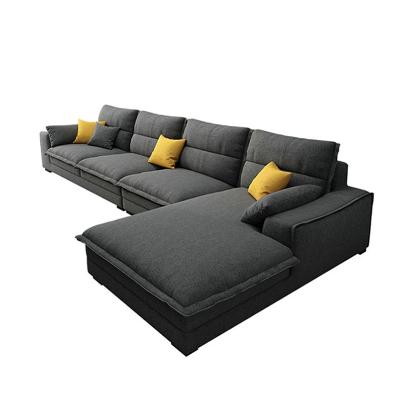 Divano sezionale di lino a forma di divano sezionale stazionario, cuscini posteriori