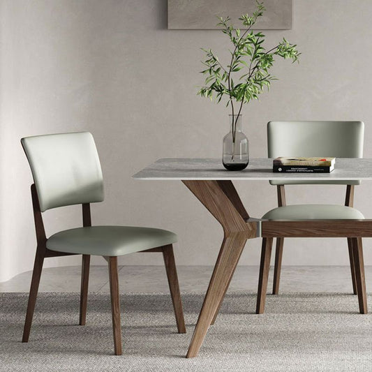 Modern Gray Stone Dining Table Set 1/4/5 Pieces Dining Set with Leather Chairs