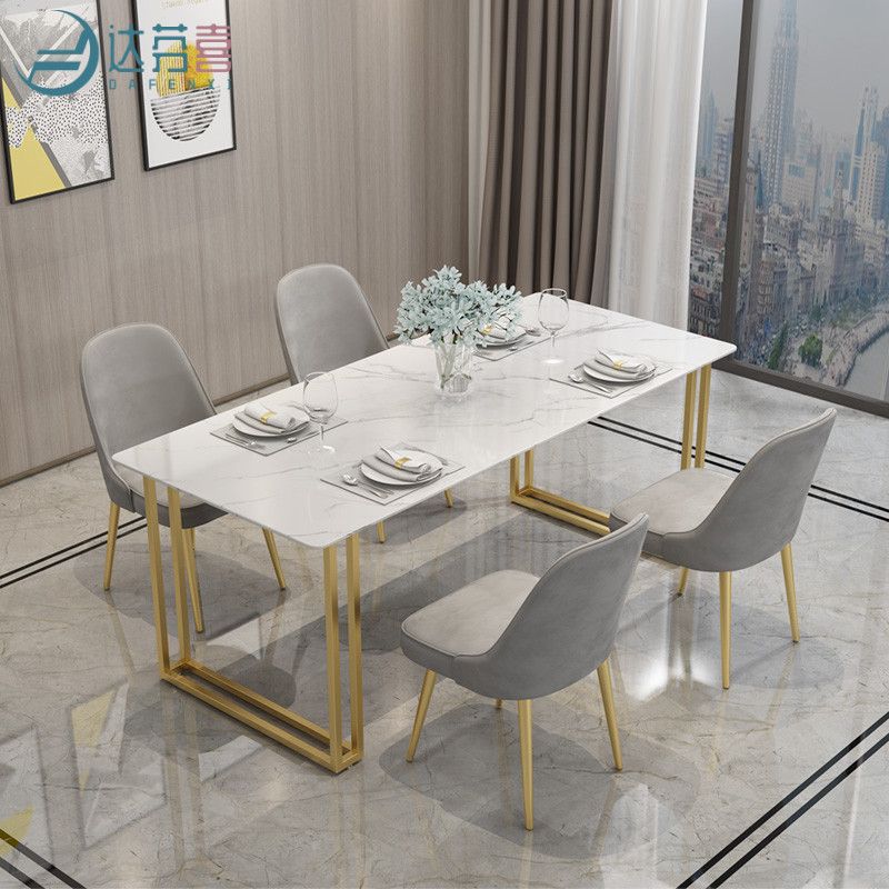 Glam Style Rectangle Stone Table for Restaurant Gold Sled Base Table Clearhalo 'Dining Tables & Seating' 'Dining Tables' 'dining_table' 'furn' 'furn_dining_table' 'Furniture' 'furniture_dining_table' 'Kitchen & Dining Furniture' 'kitchen' 'kitchen_dining_table' 1200x1200_bcdac132-b3ed-4059-a1b3-15c406a2ef0c