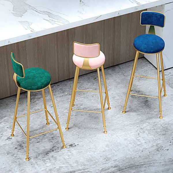 Glam Armless Backrest Counter Stool Steel Cashier Bar Stool with Flannel Cushion and Pedal Clearhalo 'Bar Furniture' 'Bar Stools' 'bar_stools' 'furn' 'furn_bar_stools' 'Furniture' 'furniture_bar_stools' 'Kitchen & Dining Furniture' 1200x1200_bce626a0-7220-4313-acb0-c25fb7f880f3