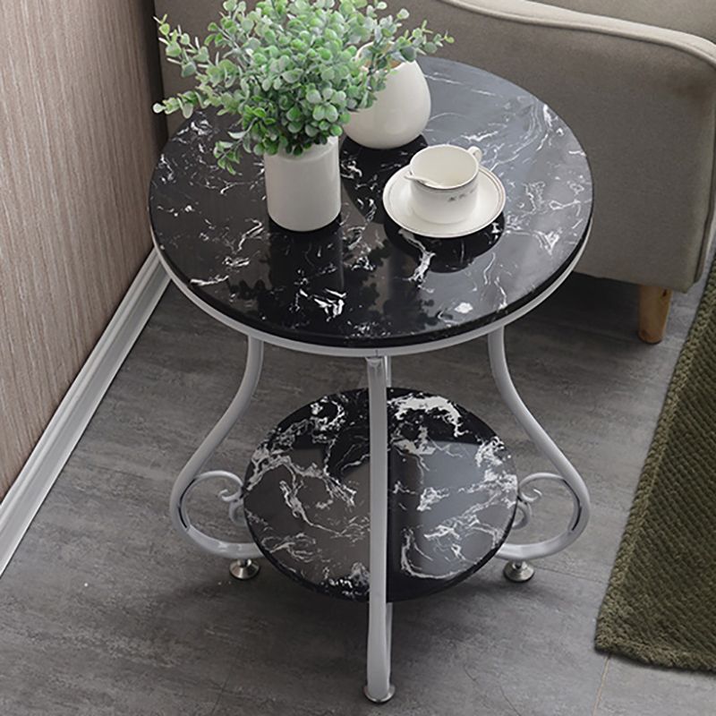 Glam Round Glossy Marble Top End Table Metal Curved Sofa Side End Table