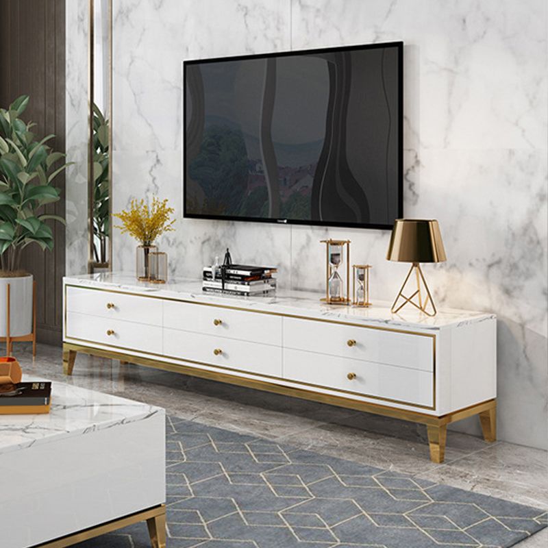 Glam Marble TV Stand Console Enclosed Storage TV Media Stand with Drawers for Living Room Clearhalo 'furn' 'furn_tv_stands_entertainment_centers' 'Furniture' 'Living Room Furniture' 'TV Stands & Entertainment Centers' 'TV Stands & Media Storage Furniture' 'tv_stands_entertainment_centers' 1200x1200_bce77337-e57b-4148-9af2-6a26acb8ef8b