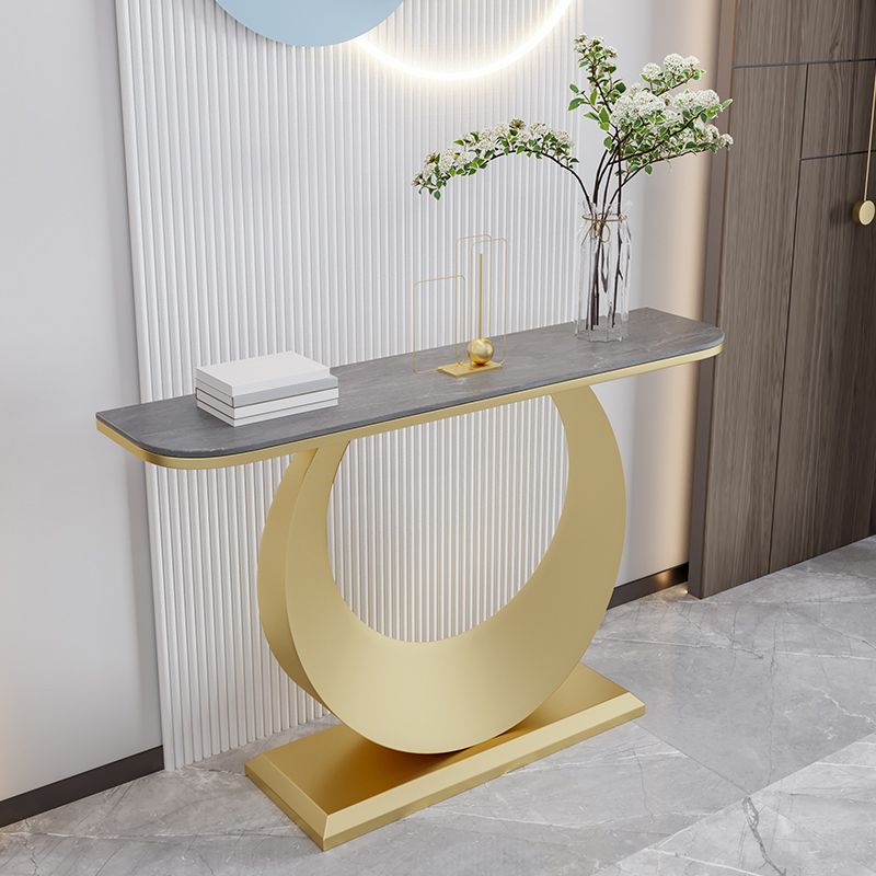 Stone Half Moon Console Table 31.5-inch Tall Accent Table with 1 Shelf Clearhalo 'Console Tables' 'console_tables' 'Entry & Mudroom Furniture' 'furn' 'furn_console_tables' 'Furniture' 1200x1200_bce7caed-0776-42b5-b2e4-b335aafb2a7a