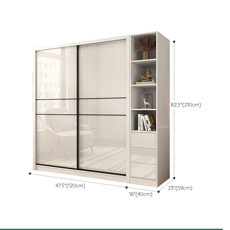 Sliding Door Wardrobe Closet White Wood Wardrobe Armoire with Shelves