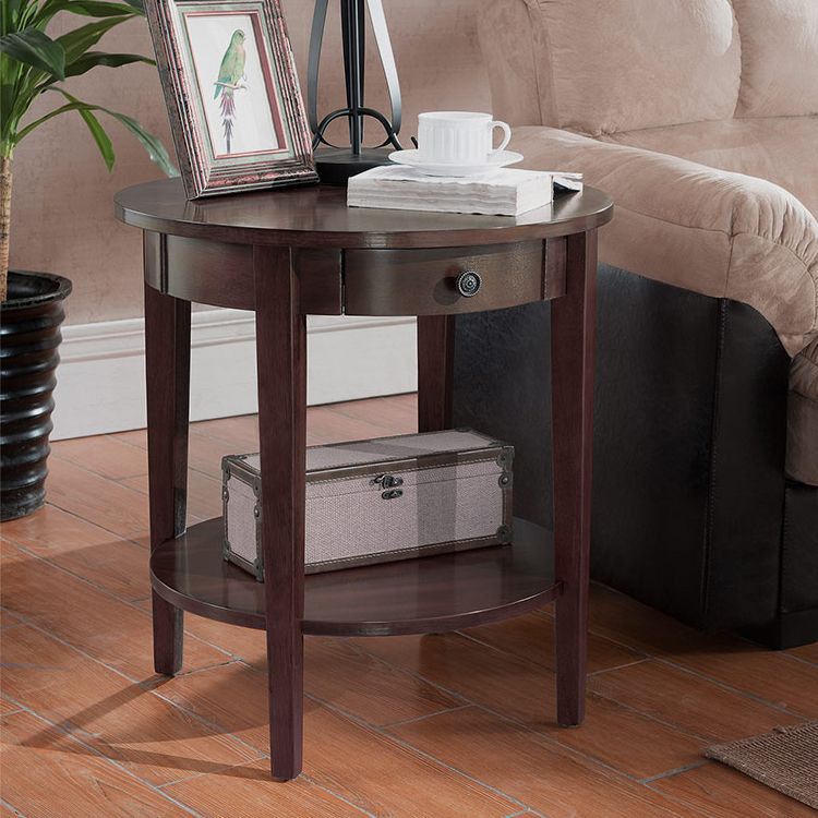 Wood Round Top Side Table 24" Tall 4 Legs End Table with Storage Clearhalo 'Coffee & Accent Tables' 'End & Side Tables' 'end_side_tables' 'furn' 'furn_end_side_tables' 'Furniture' 'Living Room Furniture' 1200x1200_bceda6dd-67c8-47bb-9639-f8c7be048a7b