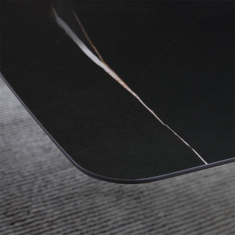 Glam Style Rectangular Slte Black Metal Trestle Type Base Coffee Table