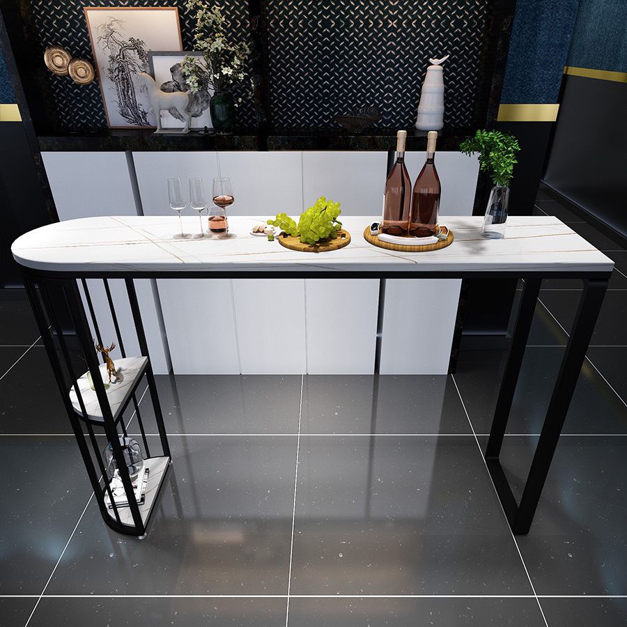 Industrial Black Iron Bar Table Faux Marble White Top 41.3"H Bistro Table with Storage Clearhalo 'Bar Furniture' 'Bar Tables' 'bar_tables' 'furn' 'furn_bar_tables' 'Furniture' 'furniture_bar_tables' 'Kitchen & Dining Furniture' 1200x1200_bcee0637-bafe-4c7f-bcba-c289c2805a29