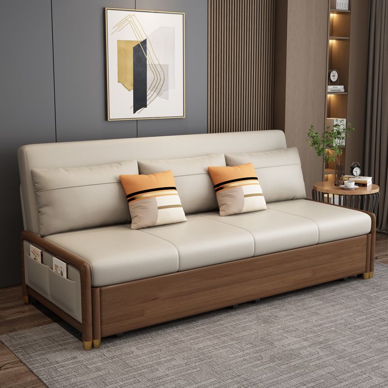 Canapé-lit beige et marron avec oreillers sièges convertibles avec rangement