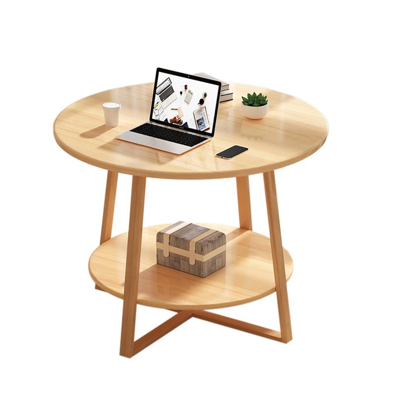 Tavolino laterale di gambe trasversali alte 27,5 "tavolo laterale tondo naturale/ bianco