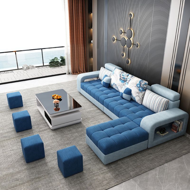 Farmhouse U divano in blu sciodo sciolta in pelle finta/tessuto con deposito