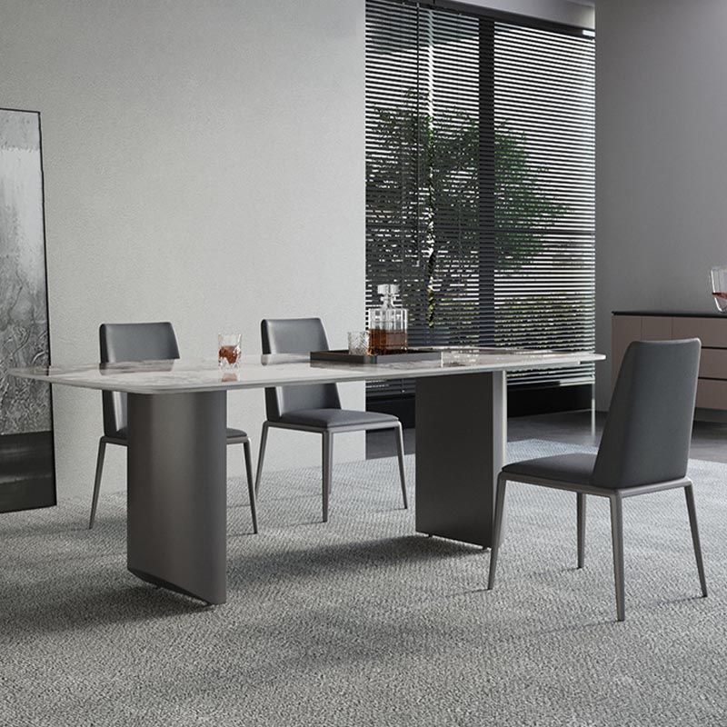 Tavolo da pranzo in pietra sinterizzato tavolo da doppio piedistallo in acciaio inossidabile moderno