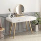 White Wood Makeup Vanity with 2 Drawers Mirrored Dressing Table Stool Set