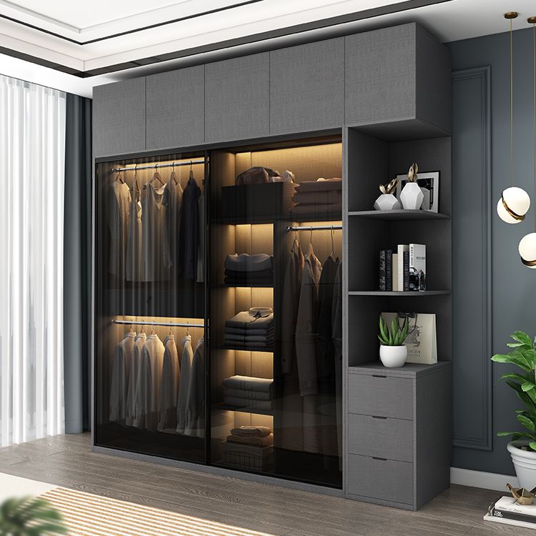 Modern Style Glass Wardrobe Bedroom Wardrobe Closet with 1 Drawer