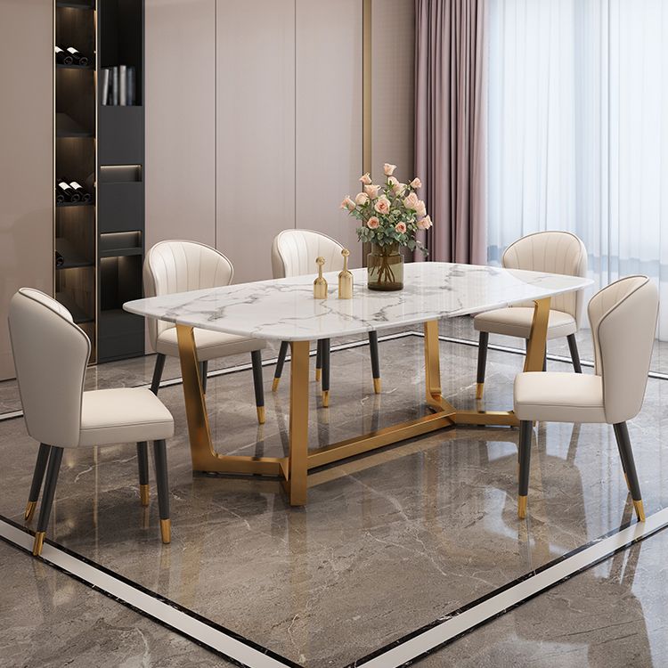 Luxury Style Home Sintered Stone Dining Table Rectangular Shape Table with Trestle Base Clearhalo ' dining_table' 'Dining Tables & Seating' 'Dining Tables' 'furn' 'furn_dining_table' 'Furniture' 'furniture_dining_table' 'Kitchen & Dining Furniture' 'kitchen&dining_furn' 'kitchen' 'kitchen_dining_table' 1200x1200_bcf7e8d5-5bd6-4e4f-9b80-2b0505e553b4