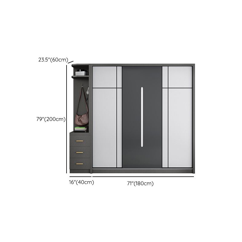 Gray Contemporary Wardrobe Armoire with Drawer Wooden Wardrobe Cabinet Clearhalo 'Armoires & Wardrobes' 'armoires_wardrobes' 'Bedroom Furniture' 'furn' 'furn_armoires_wardrobes' 'Furniture' 1200x1200_bcfb1c22-3c15-4a0f-abaa-6d5f25abac76