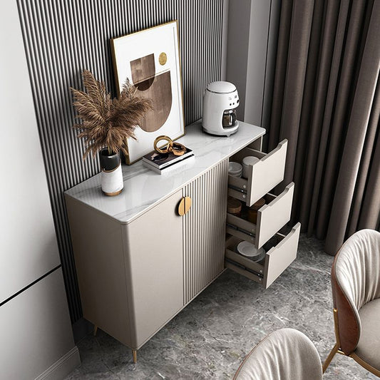 Glam Buffet Server con scaffali regolabili in legno e server di pranzo in pietra