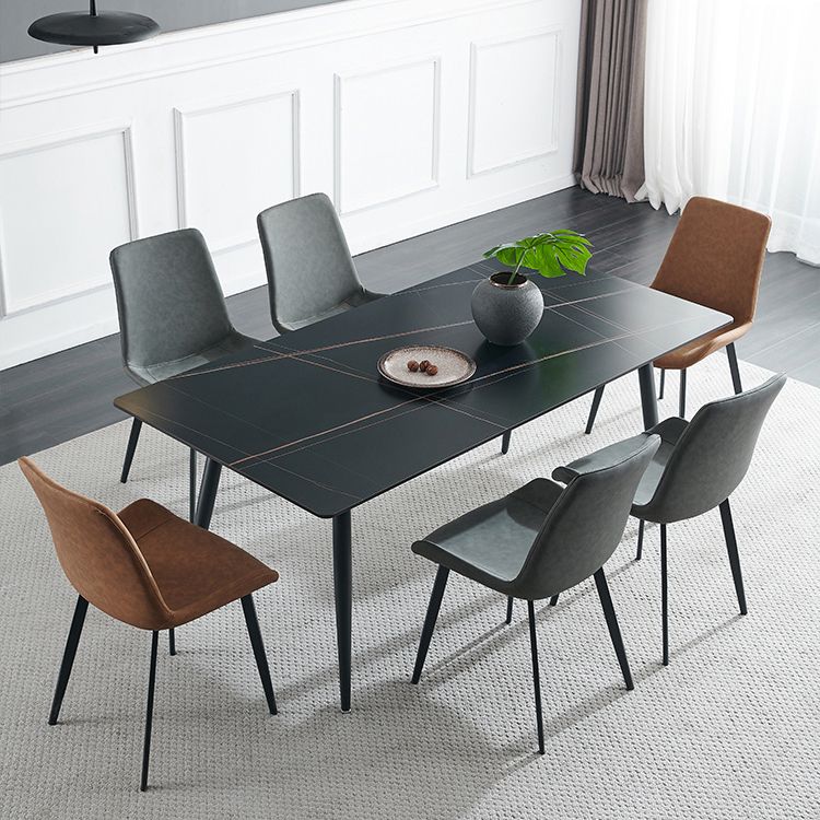 Industrial Style Rectangle Dining Table Stone Dinner Table with Metal 4 Legs Clearhalo ' dining_table' 'Dining Tables & Seating' 'Dining Tables' 'furn' 'furn_dining_table' 'Furniture' 'furniture_dining_table' 'Kitchen & Dining Furniture' 'kitchen&dining_furn' 'kitchen' 'kitchen_dining_table' 1200x1200_bcff1a5e-dfb5-4254-a9ae-9ca5dcba7ac4