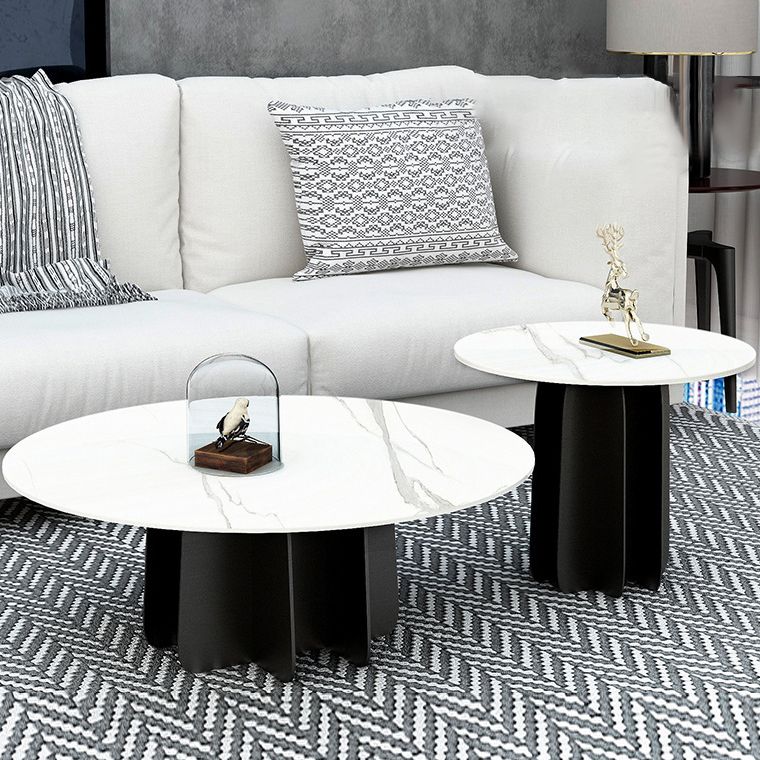 Contemporary Round Stone Pedestal Coffee Cocktail Table - 13.8''/15''/17.7'' H Clearhalo 'Coffee & Accent Tables' 'Coffee Tables' 'coffee_tables' 'furn' 'furn_coffee_tables' 'Furniture' 'furniture_coffee_tables' 'Living Room Furniture' 1200x1200_bd066fd4-b00c-4071-9f37-0949b37b71aa