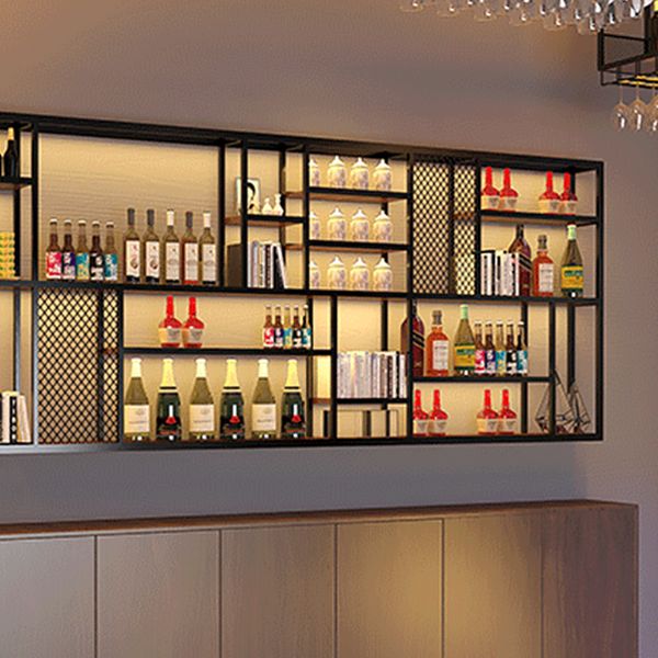 Metalen en houten wijnhouder rek muur gemonteerde wijnrekken in het zwart