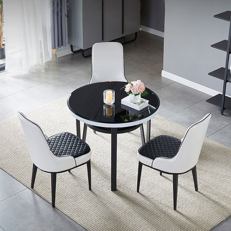 Glass Dining Room Table for 2 Person Round Tabletop with Storage Clearhalo 'Dining Tables & Seating' 'Dining Tables' 'dining_table' 'furn' 'furn_dining_table' 'Furniture' 'Kitchen & Dining Furniture' 1200x1200_bd0b946f-69bf-4763-80dc-28570ceccf36