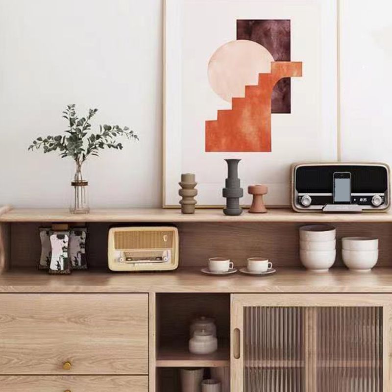 Moderno 2 cassetti laterali a tabellone antico pino credenza in legno massiccio con porta di vetro