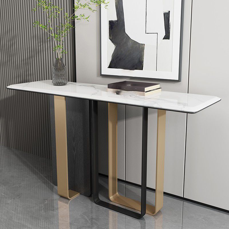 16 Inch Wide Glam Accent Table Rectangle Stone Console Table for Hall