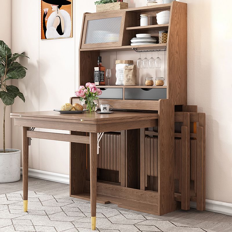 Mesa de comedor con estructura de madera maciza, mesa de comedor plegable rectangular con almacenamiento