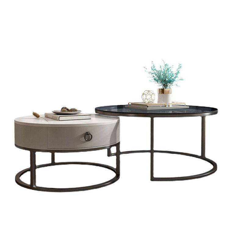 Round Glass Top Coffee Table Contemporary Frame Coffee Cocktail Table with Drawers Clearhalo 'Coffee & Accent Tables' 'Coffee Tables' 'coffee_tables' 'furn' 'furn_coffee_tables' 'Furniture' 'Living Room Furniture' 1200x1200_bd0d62d8-9a86-4fa2-91ae-9e3c32acfc75
