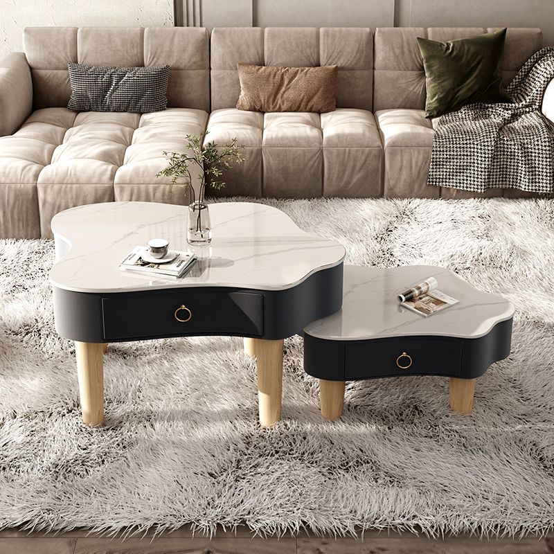 Modern Free Form Slate Cocktail Table Wood 4 Legs Coffee Table with Drawers Clearhalo 'Coffee & Accent Tables' 'Coffee Tables' 'coffee_tables' 'furn' 'furn_coffee_tables' 'Furniture' 'Living Room Furniture' 1200x1200_bd115ead-596d-471c-bc31-025ce640633f