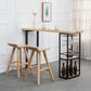 Mesa de comedor rectangular natural, mesa de altura de barra de madera maciza con pedestal y estantes