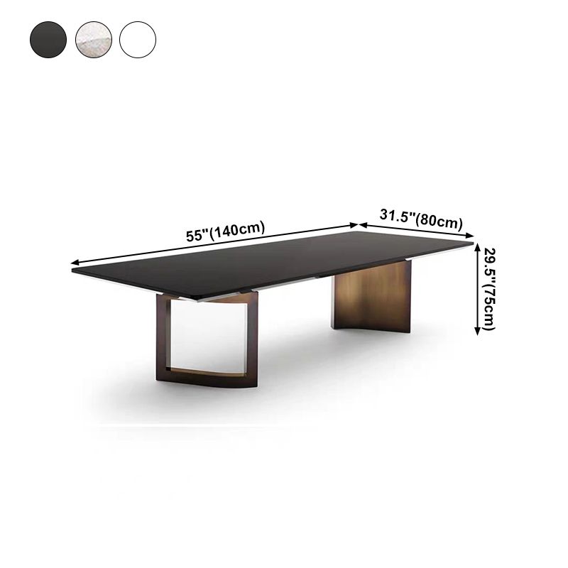 Rectangle Traditional Luxury Dining Table Sintered Stone Table with Gold Double Pedestal Clearhalo ' dining_table' 'Dining Tables & Seating' 'Dining Tables' 'furn' 'furn_dining_table' 'Furniture' 'furniture_dining_table' 'Kitchen & Dining Furniture' 'kitchen&dining_furn' 'kitchen' 'kitchen_dining_table' 1200x1200_bd137864-e877-4034-858a-6672eddd8bd7