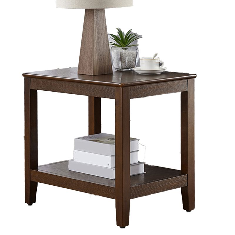 Table d'appoint supérieur carré / rectangle moderne Table de bout à 4 jambes en bois avec étagère
