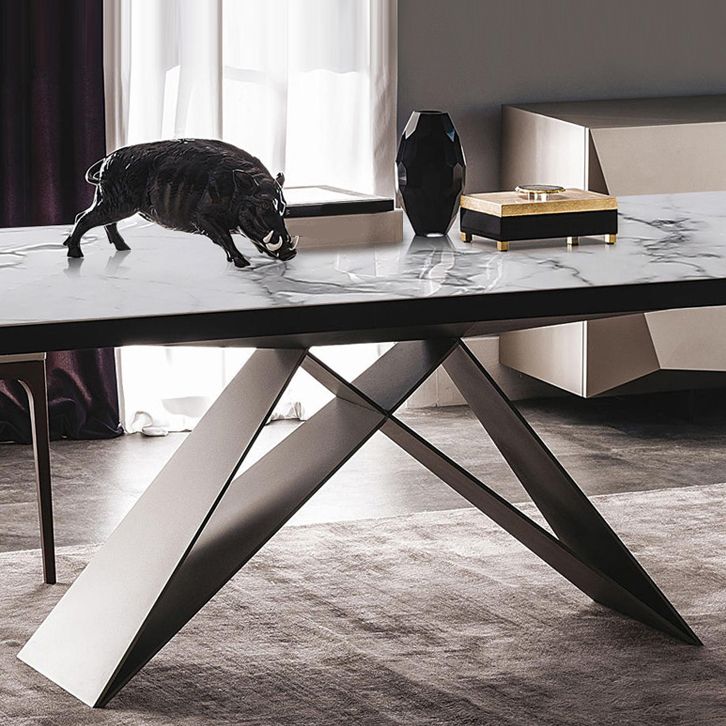 Rectangle Dining Table Industrial Stone Top Dining Table with Stainless Steel Base Clearhalo 'Dining Tables & Seating' 'Dining Tables' 'dining_table' 'furn' 'furn_dining_table' 'Furniture' 'furniture_dining_table' 'Kitchen & Dining Furniture' 'kitchen' 'kitchen_dining_table' 1200x1200_bd1422e1-bb71-4d8e-8f27-5d62145e8552
