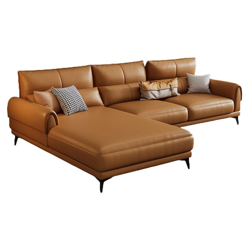 Modern Tight Back Genuine Leather Sectionals, 67.72" W  Sectional Sofa  in Brone