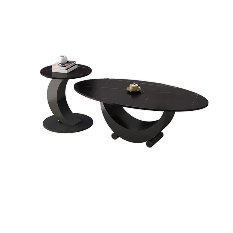 Abstract Base Design Oval/round Slate Table with Metal Base Coffee Table Clearhalo 'Coffee & Accent Tables' 'Coffee Tables' 'coffee_tables' 'furn' 'furn_coffee_tables' 'Furniture' 'Living Room Furniture' 1200x1200_bd1b1129-ef5e-4c11-a827-2b87a5dc0ed0