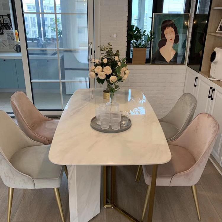 Glam Style Sintered Stone Dining Table with White Rectangle Shape Table for Home Use Clearhalo 'Dining Room Sets' 'Dining Tables & Seating' 'dining_room_set' 'furn' 'furn_dining_room_set' 'Furniture' 'furniture_dining_room_set' 'Kitchen & Dining Furniture' 'kitchen&dining_furn' 'kitchen' 1200x1200_bd1e77b2-07b9-40e8-a80d-be201e3b1d4c