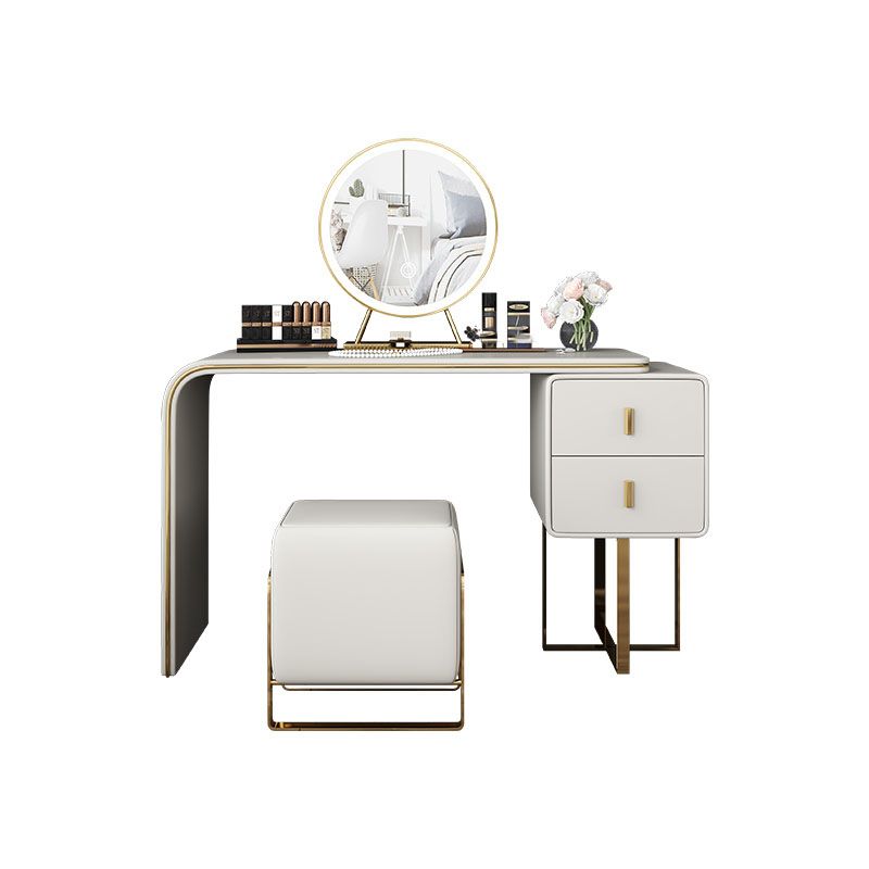 Glam Makeup Vanity Table Faux Leather Wood Dresser With Storage Drawers for Bedroom