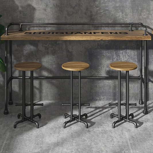 Industrial Wood Bar Table with Rectangle Table Top Black Trestle Table - 42" H Clearhalo 'Bar Furniture' 'Bar Tables' 'bar_tables' 'furn' 'furn_bar_tables' 'Furniture' 'furniture_bar_tables' 'Kitchen & Dining Furniture' 1200x1200_bd28253d-122f-47ca-8650-d1cea08d48d9