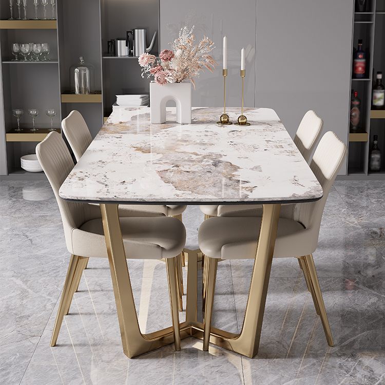 Glam 1/4/5/7 Pieces Rectangle Dining Table Set with Sintered Stone Scalable Dinette Set Clearhalo 'Dining Room Sets' 'Dining Tables & Seating' 'dining_room_set' 'furn' 'furn_dining_room_set' 'Furniture' 'furniture_dining_room_set' 'Kitchen & Dining Furniture' 'kitchen&dining_furn' 'kitchen' 1200x1200_bd2bf542-7b7a-4e19-90e6-f5713b877ace
