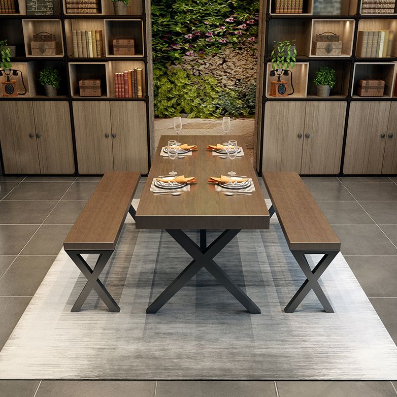 Industrial Style Solid Wood Dining Table Metallic Trestle Base Rectangle Table for Home Clearhalo ' dining_table' 'Dining Tables & Seating' 'Dining Tables' 'furn' 'furn_dining_table' 'Furniture' 'furniture_dining_table' 'Kitchen & Dining Furniture' 'kitchen&dining_furn' 'kitchen' 'kitchen_dining_table' 1200x1200_bd2ca3d0-8748-4c71-821f-7149b9be33ae