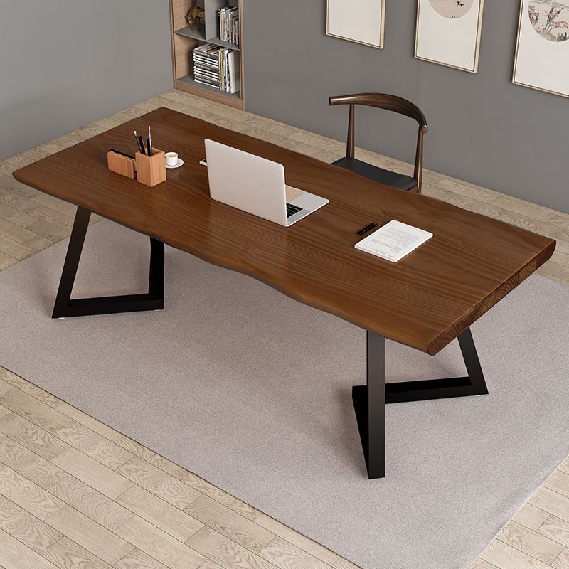 Rectangle Double Pedestal Industrial Dining Table Wood Color Fixed Table of Solid Wood Clearhalo ' dining_table' 'Dining Tables & Seating' 'Dining Tables' 'furn' 'furn_dining_table' 'Furniture' 'furniture_dining_table' 'Kitchen & Dining Furniture' 'kitchen&dining_furn' 'kitchen' 'kitchen_dining_table' 1200x1200_bd3a4191-2fbc-455c-9d59-6fcc3366e9b8