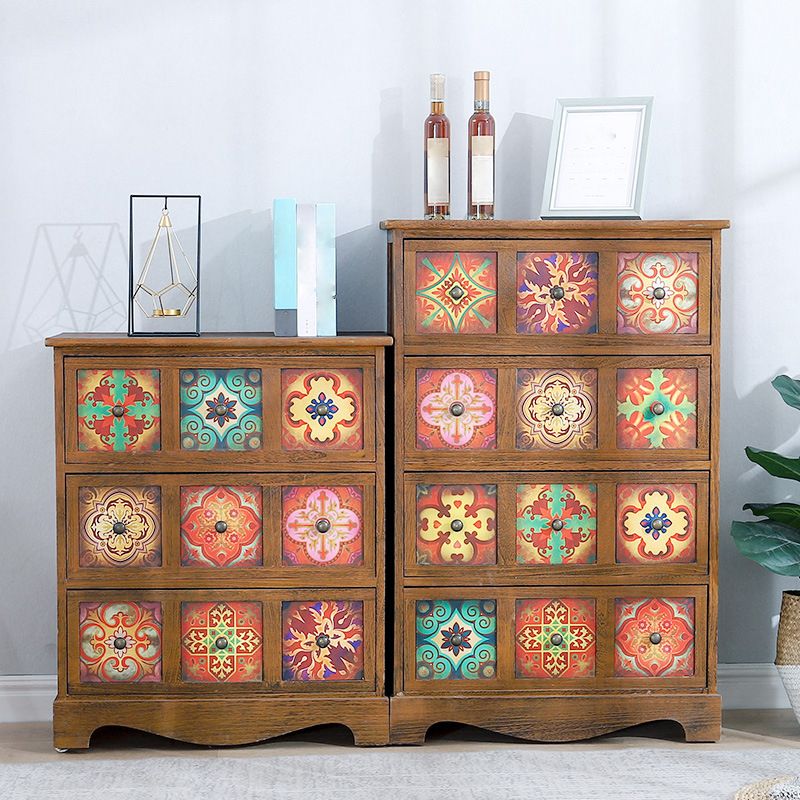 Coffre de rangement traditionnel marron, coffre de lingerie vertical avec tiroirs