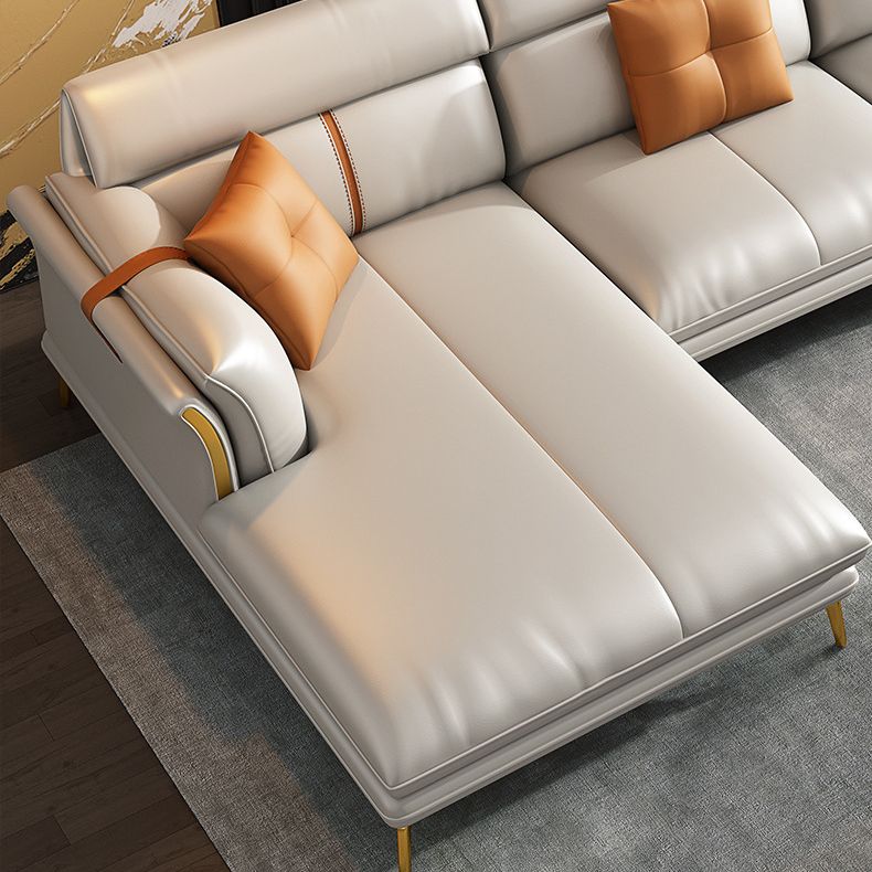 Luxurious Pillow Back Sectional Genuine Leather Flared Arm Sectional