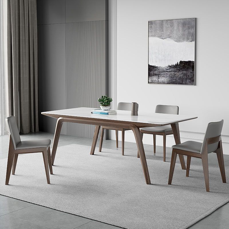 Mesa de comedor rectangular industrial Mesa de piedra sinterizada con patas de madera