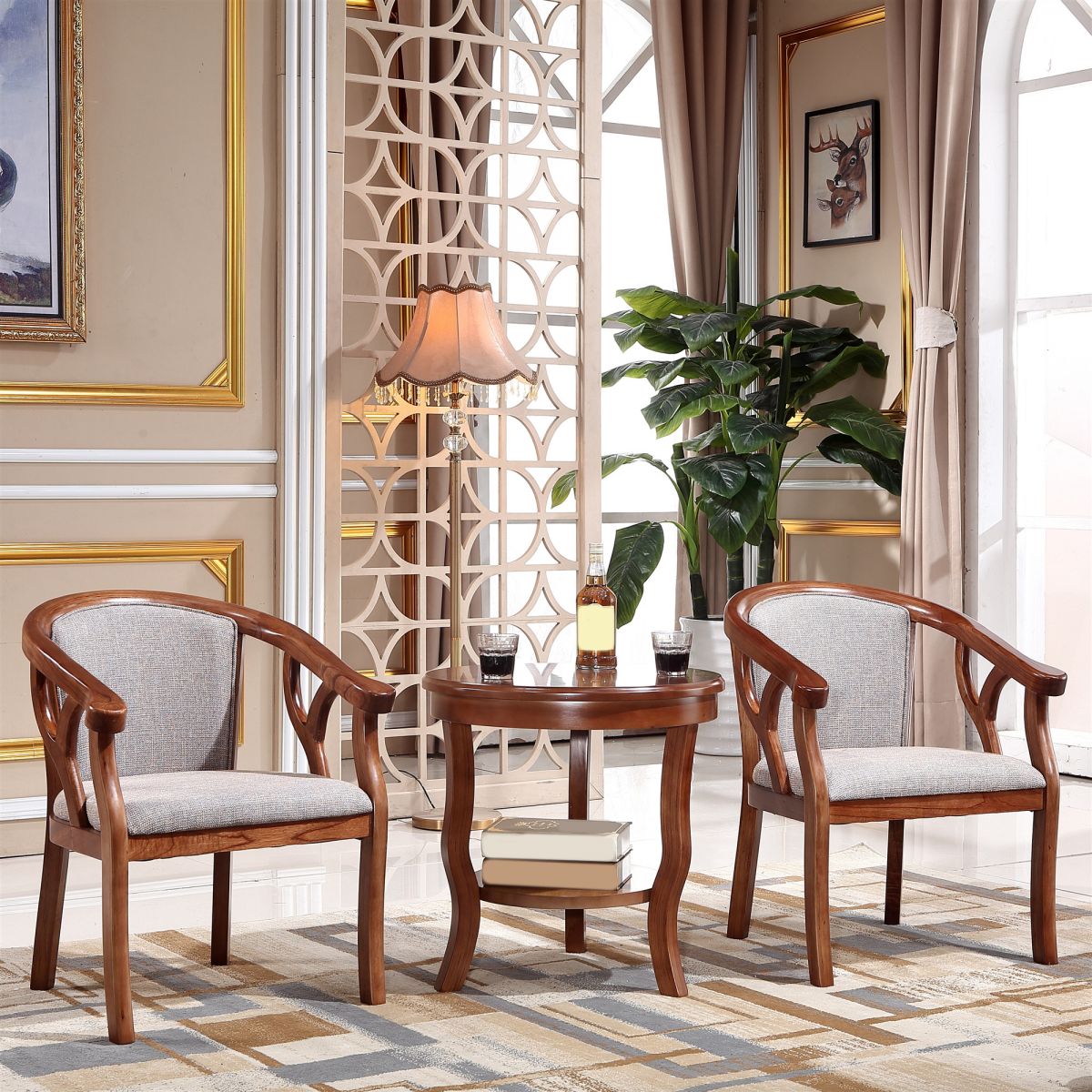 Traditioneller Essarmstuhl Holzrahmen Polsterarm Armstuhl