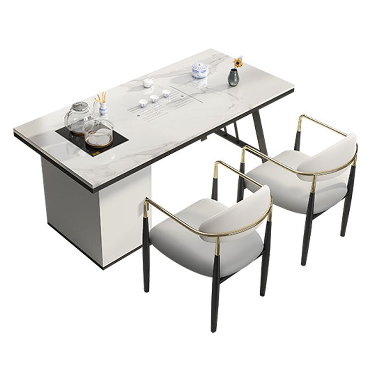Metal Double Pedestal Table Modern Stone Top Rectangle Counter Dining Table Clearhalo 'Dining Tables & Seating' 'Dining Tables' 'dining_table' 'furn' 'furn_dining_table' 'Furniture' 'furniture_dining_table' 'Kitchen & Dining Furniture' 'kitchen' 'kitchen_dining_table' 1200x1200_bd4d2836-08b2-43dd-b547-0593ef48155f