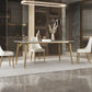 Luxury Sintered Stone Dining Table Rectangle White Table with Metal 4 Legs in Gold